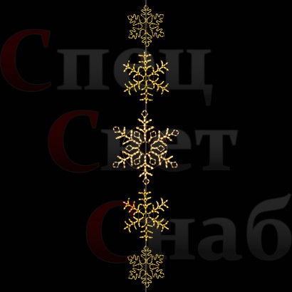 Световые Снежинки на уличную елку на нити 5 шт. Тепло-белые 3 размера