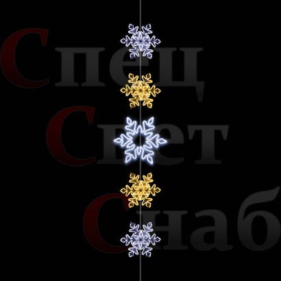 Световые Снежинки на уличную елку на нити 5 шт. Белые Тепло-Белые 2 размера